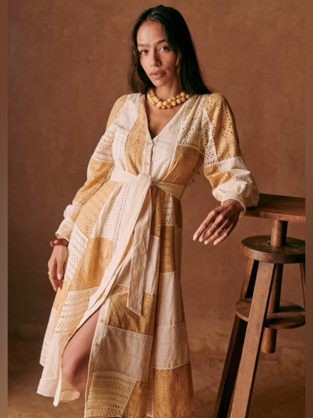Sezane Matissa Patchwork Midi Dress Size 40 Large